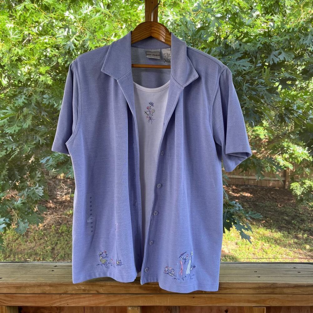 Napa Valley Women's Vintage Blue Two Layer Embroidered Top Size XL